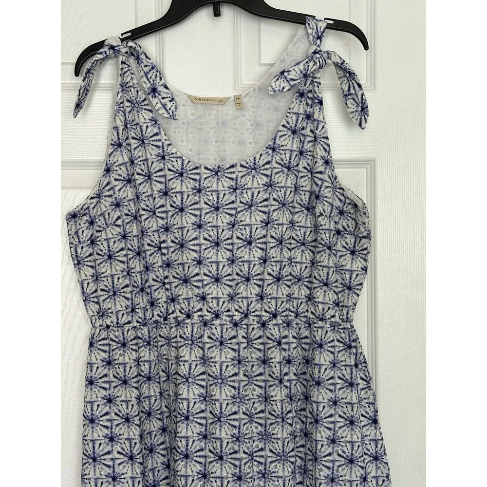 Soft Surroundings Kyoto Embroidered White Blue Eyelet‎ Tiered Maxi Dress Sz PXL - Picture 3 of 12
